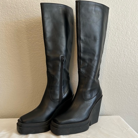NWT, Gia Borghini Made in Italy Knee-High Leather Black Platform Boots, 36 EU - Picture 5 of 14